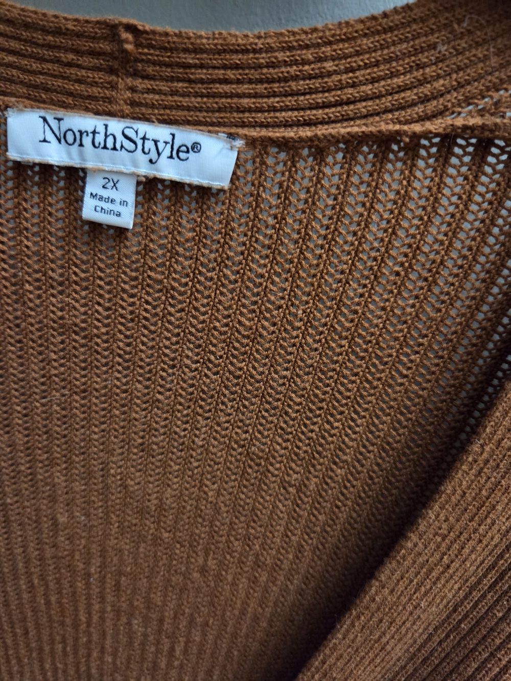 NorthStyle Size 2X Open-Front Long Cardigan Sweater Lace Sleeves Rust Orange - Picture 6 of 6